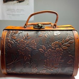Vintage leather and wood bag
